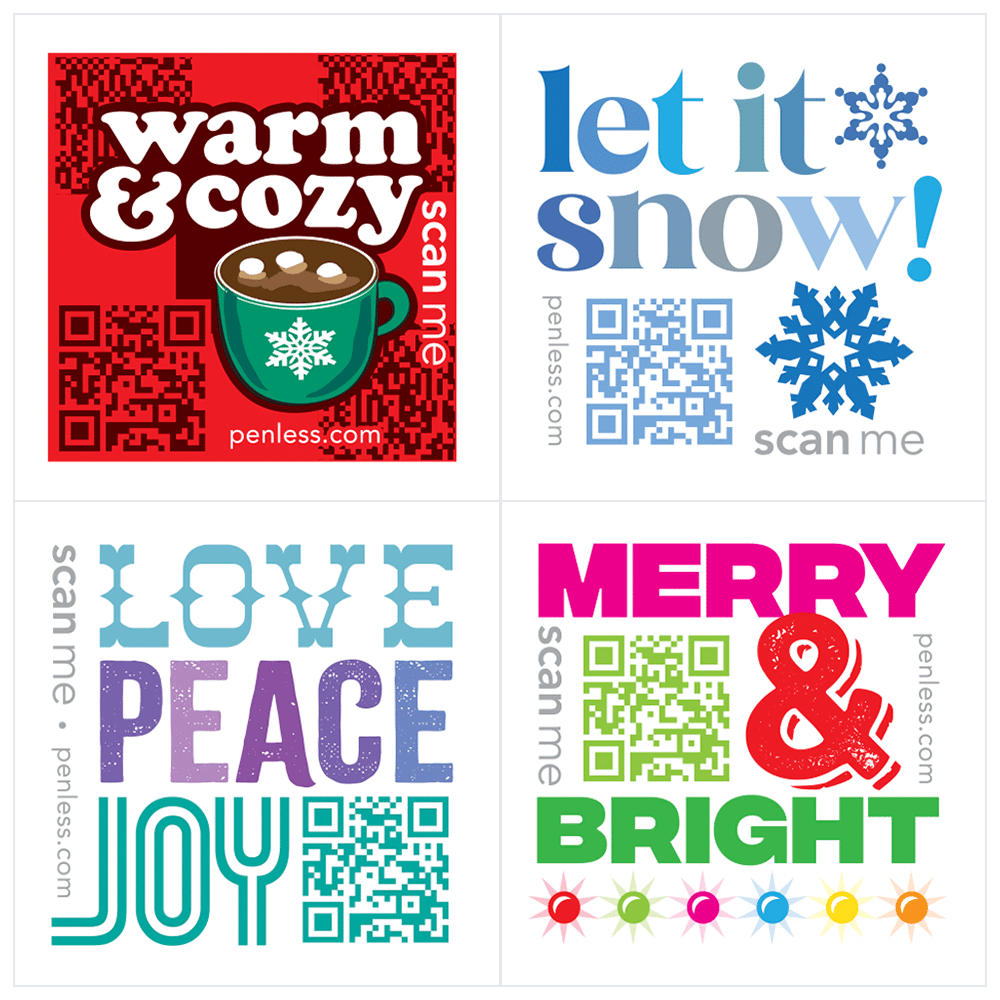 Holiday merry let it snow QR Code Stickers Add video