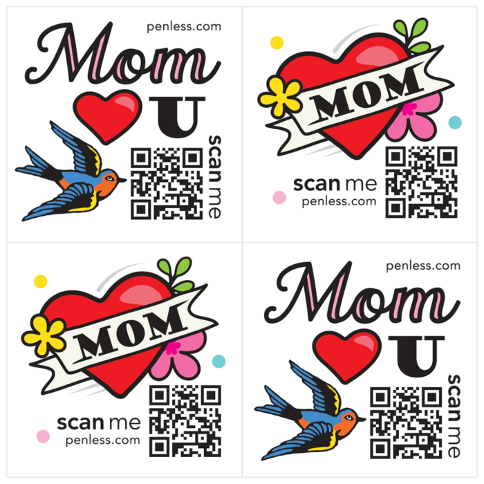 mom tattoo heart u bird, mom heart QR code stickers