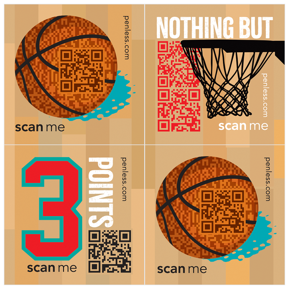 nothing but net qr code stickers, basketball, net, 3 pointer