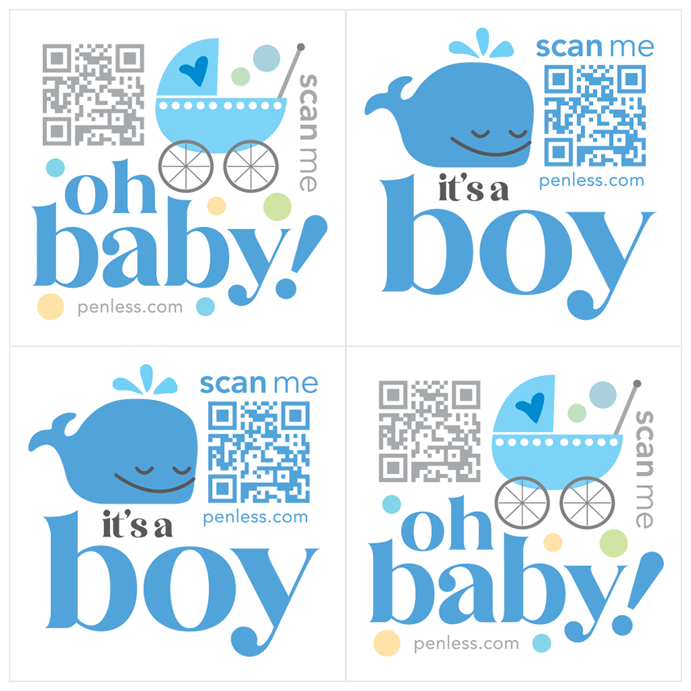 baby boy qr code sticker, oh baby stroller, it's a boy whale