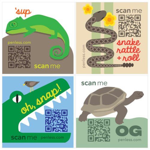 reptiles qr code sticker packs, gecko sticker, turtle sticker, snake sticker, crocodile sticker