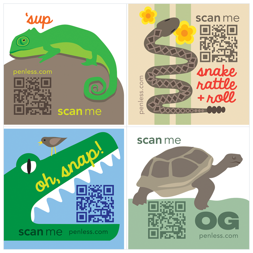 reptiles qr code sticker packs, gecko sticker, turtle sticker, snake sticker, crocodile sticker