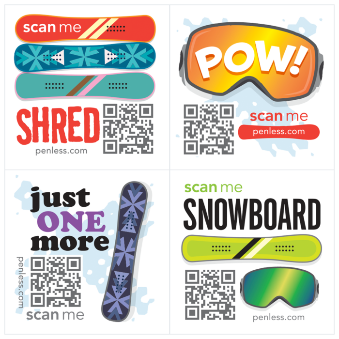 snowboarding qr code sticker, shred boards, snow goggles, single snowboard, board goggles combo