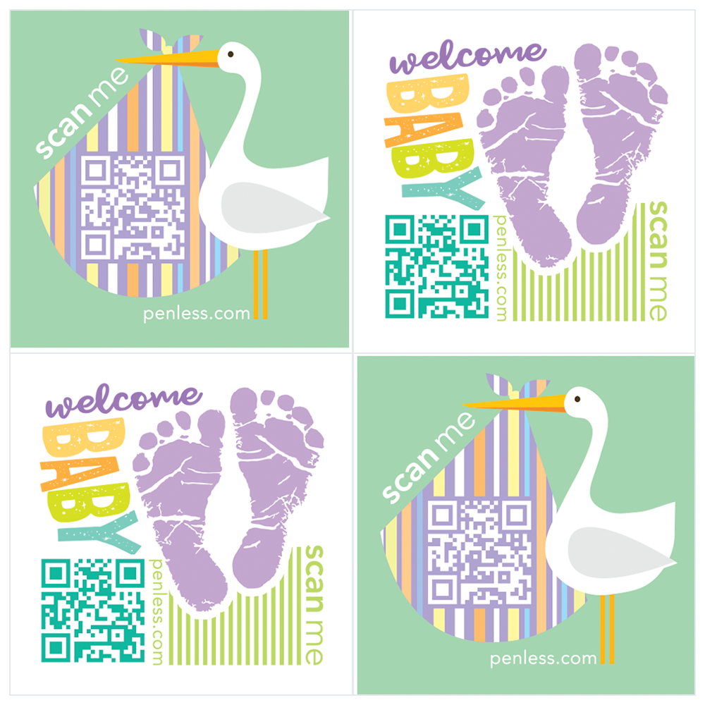 welcome baby stickers, stork, baby feet