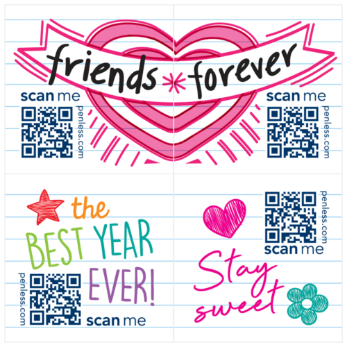 yearbook qr code stickers, best year ever, stay sweet, friends forever