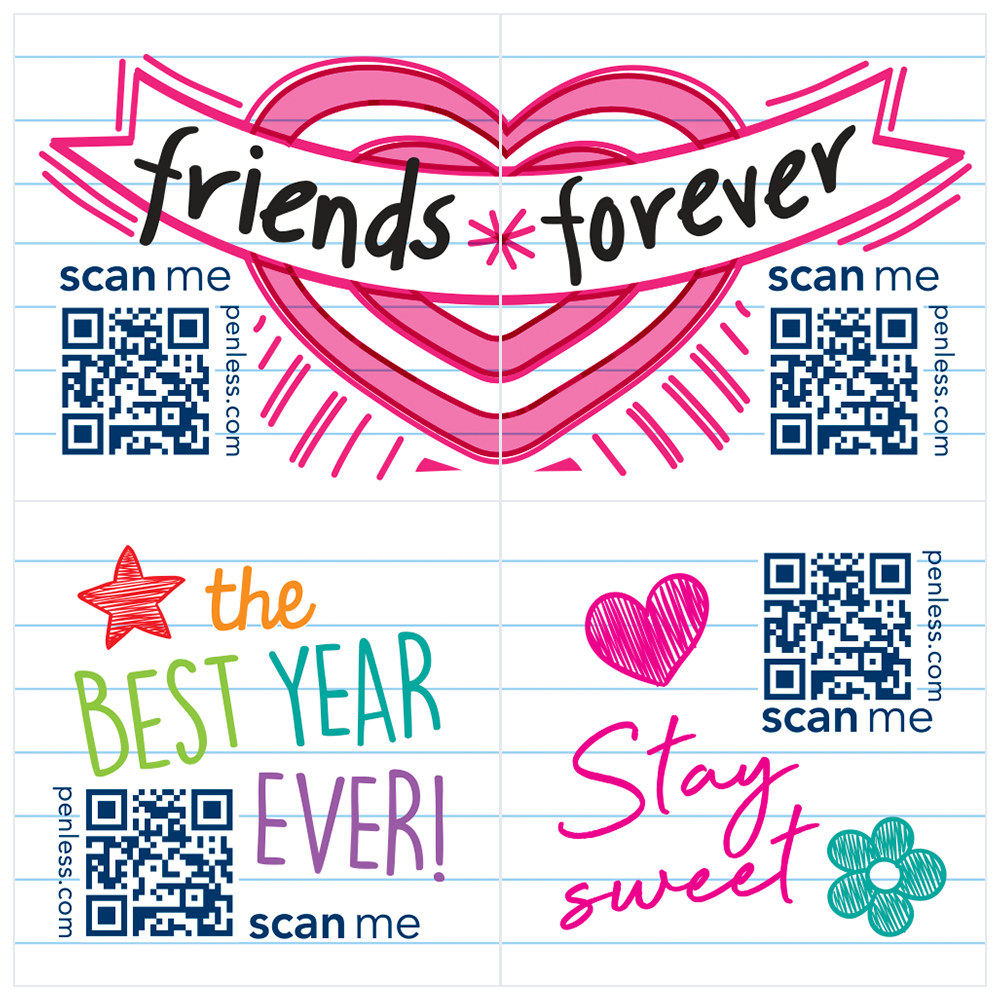 yearbook qr code stickers, best year ever, stay sweet, friends forever